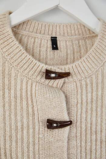 Trendyol Collection Stone Soft Textured Button Detailed Knitwear Cardigan Twoaw26Hi00093