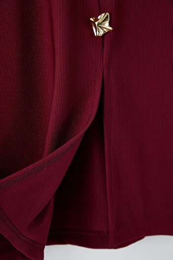 Trendyol Curve Burgundy Knit Knitted Plus Size Blouse Tbbaw26Af00078