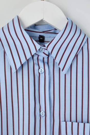 Trendyol Collection Blue-Burgundy Striped Oversize Shirt