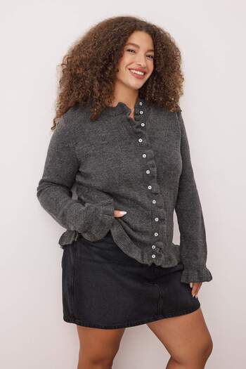 Trendyol Curve Anthracite Button & Flywheel Detailed Soft Textured Knitwear Cardigan Tbbaw26Av00031