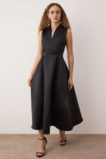 Trendyol Collection Black Belted Skirt Open from Me Woven Satin Maxi Stylish/Evening Dress Tpraw26El00051