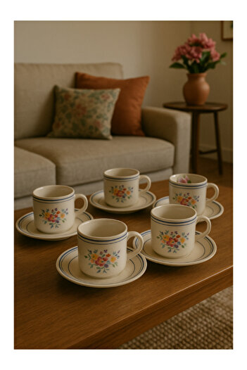 lynns Vintage Stamped Porcelain Flower Patterned Large Size Cafe – Tea Set (5 Pieces)