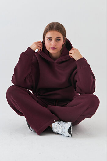 Gia Collection Oversize Unisex Sweatshirt Hoodie Claret Red – Hooded, 3 Thread Raised Fleece, Kangaroo Pocket, Basic