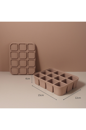 Choice 12 grid taupe baby Ice Cube Tray Silicone with Lids Flexible Ice Molds for Beverages,Baby Food stora