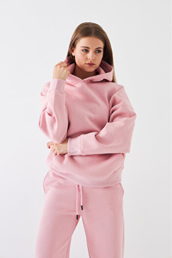 Gia Collection Oversize Unisex Sweatshirt Hoodie Pink – Hooded, 3 Thread Raised Fleece, Kangaroo Pocket, Basic