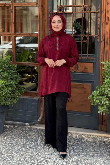 FUAT GÜRSEN Knitwear Collar Stone Embroidered Jacquard Tunic