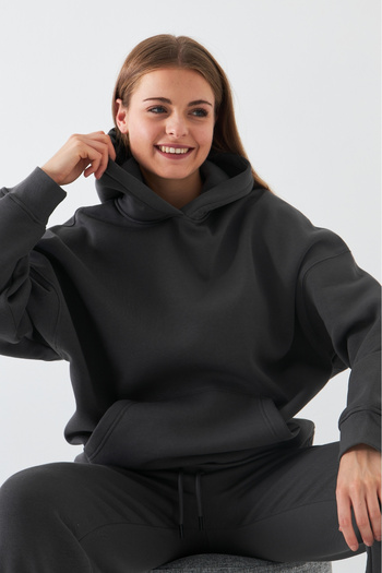 Gia Collection Oversize Unisex Sweatshirt Hoodie Smoked – Hooded, 3-Thread Fleece, Kangaroo Pocket, Basic