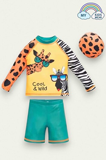 My Kids Wear Boys' Checkered Long Sleeve Swimsuit