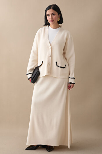 InStyle Ecru Knitwear Set - Skirt with Stitching Detail