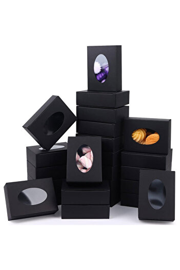 Choice 9.5x7x3cm 30PCS Black 20/30Pcs Mini Kraft Paper Box with Window, Round Soap Packaging Boxes for Home