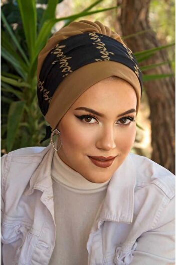 Aişe tesettür Black Camel Banded Ready Bonnet