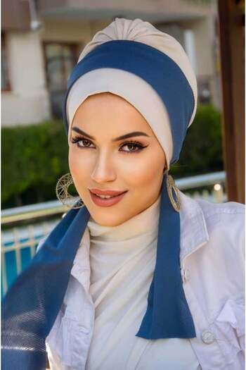 Aişe tesettür Bone Indigo Scarf Bonnet