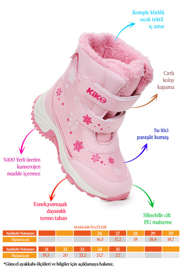 Kiko Kids Snowflake Velcro Girls Snow Boots Ανθεκτικά στο κρύο νερό