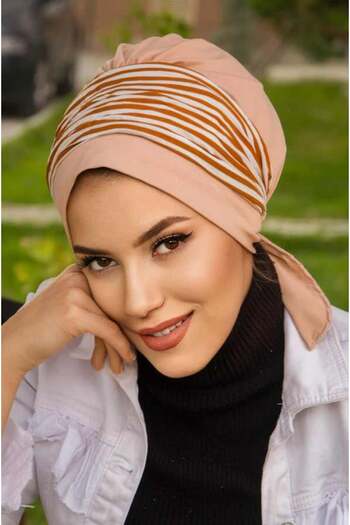 Aişe tesettür Beige Tie-Dye Pattern Banded Bonnet