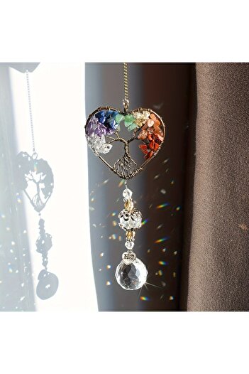 Choice B 1pc Rainbow Crystal Sun Catcher, Tree Of Life Suncatchers Heart Shaped Hanging Ornament Chakra St.