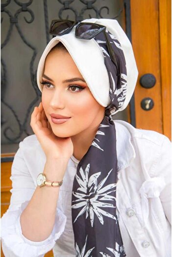Aişe tesettür White Star Flower Patterned Hat Bonnet