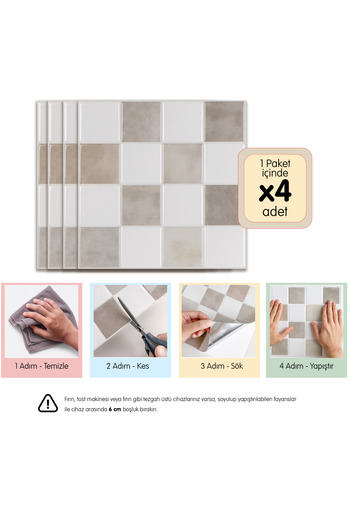 Stickez Tiles 3d Kendinden Yapışkanlı Duvar Karosu 30,5 cm x 30,5 cm (4 ADET) 0,371 m²