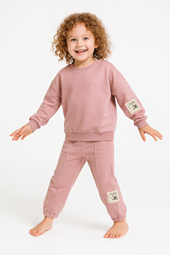 Divonette Girl's 100% Cotton Elastic Detailed Tracksuit Set - Children's Clothing