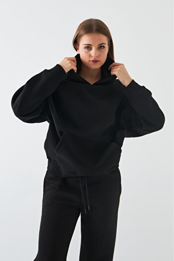 Gia Collection Oversize Unisex Sweatshirt Hoodie Black – Hooded, 3 Thread Raised Fleece, Kangaroo Pocket, Basic