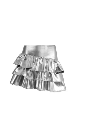 La Sarta Shiny Silver Colored Dolce Shorts Skirt - Ruffle Detailed