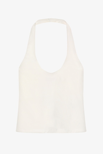 Quzu Backless Halter Neck Basic Tank Top Ecru