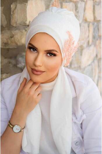 Aişe tesettür White Lace Scarf Evening Dress Bonnet - 60101