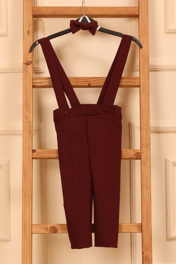 KÜÇÜĞÜM BUTİK Claret Red Salopet Trousers and Bow Tie (Salopet-Bowknot)