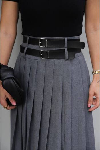 REFİŞ BUTİK VE AKSESUAR Premium Quality Slitted Pleated Skirt