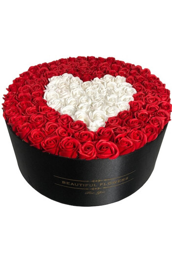 velve Giant Round Box with 151 scented soap roses, 50 cm, white and red