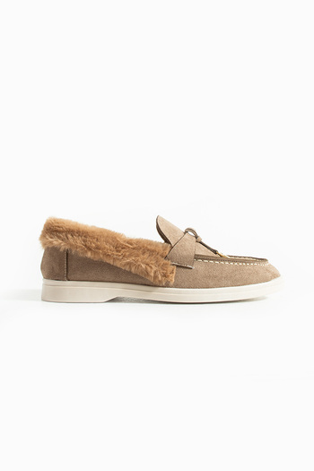 diclepolat Women's Mink Loafer Plush Furry Comfortable Suede Shoes Puffy