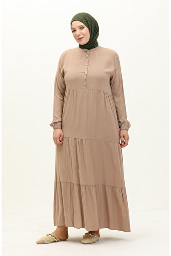 sefamerve Viscose Plus Size Dress 4068-03 - Mink