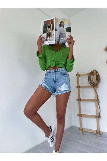 merysare Women's Denim Shorts with Ripped Detail
