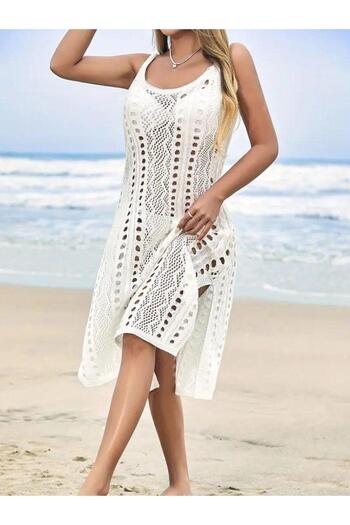 merysare Patterned Strappy Knitwear Midiboy Pareo - Beach Dress with Side Slit Detail