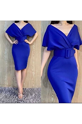rengamoda Rochie legendară pentru femei, albastră, cu centură din material textil