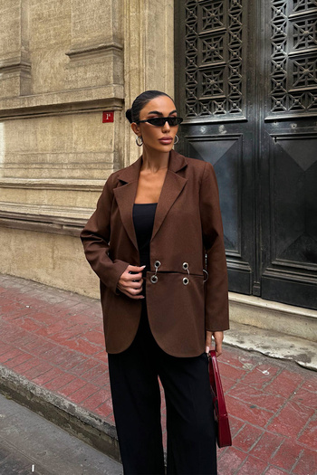 Ortaya Çık Brown Ring Detail Design Blazer Jacket