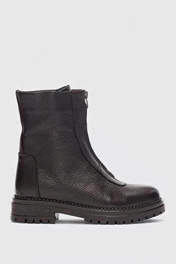 selinshoes Γυναικείες μπότες Lundy από γνήσιο δέρμα με λεπτομέρεια με φερμουάρ - ΚΑΦΕ