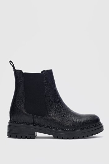 selinshoes Γυναικείες κοντές μπότες Whitney από γνήσιο δέρμα ελαστικό - ΜΑΥΡΟ