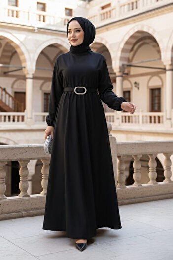Neva Style Black Satin Hijab Dress 5727S