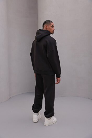 The Champ Clothing Ανδρικό σετ αθλητικής φόρμας Oversize Μαύρο – Basic, 3-κλωνο φλις με ανάλαφρο χρώμα; Φούτερ με κουκούλα, ελαστικό κάτω μέρος