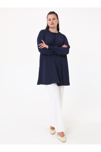 ALİA Dark Indigo Large Size Aerobin Tunic - Gipeli Sleeve Alia