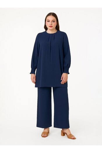 ALİA Dark Indigo Large Size Aerobin Tunic - Gipeli Sleeve Alia