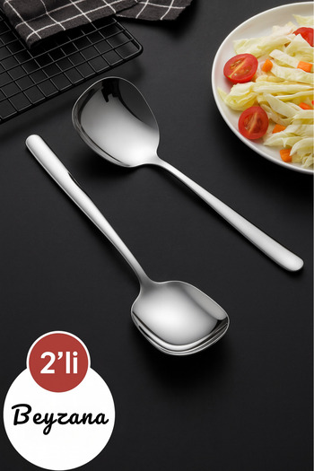 BEYZANA 2 Pcs Practical 21 cm Stainless Steel Luxury Serving Salad Spoon Spatula |   Steel Food Serving Spoon