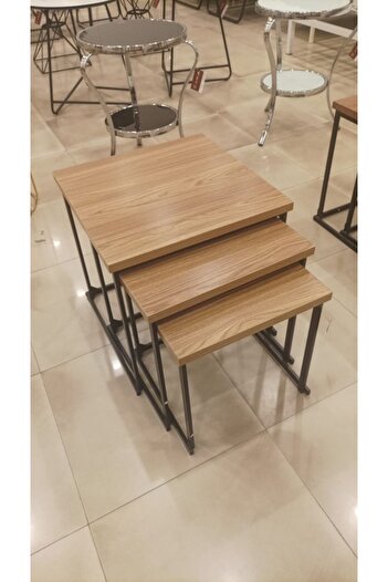 rexa طاولة متداخلة ذات سطح خشبي عالي الجودة، أثاث صناعي لغرفة المعيشة، مقاس 45 × 50 × 40 سم