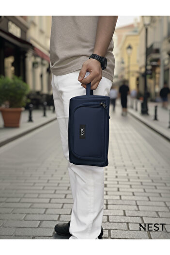 Nest Life Lüks Portfolio El Çantası, Ofis Çantası, Lacivert Kalemlik, Bozuk Paralık Hediyeli İkili Set