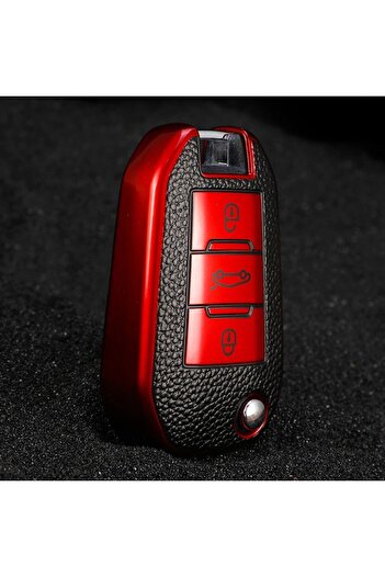 OEM Key Case Red with Leather Inserts for Peugeot and Citroen Models