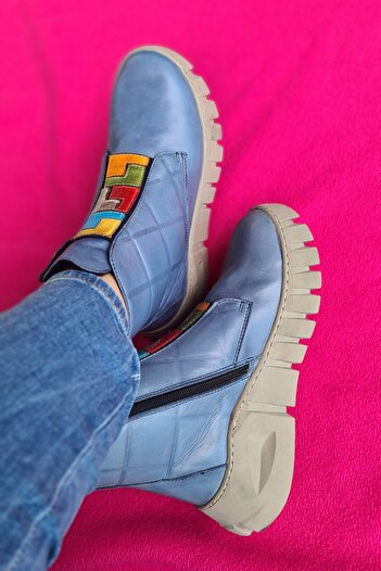 İNZE AYAKKABI Blue Color Genuine Leather Boots - Model Name: Stockholm
