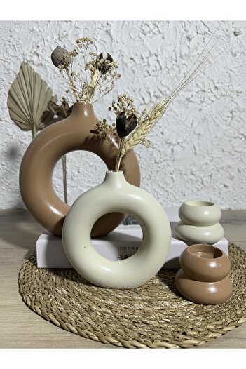 Zigzag Home Decorative Bohemian Style Ring Vase 2-Piece Round Candle Holder 2-Piece Vase Set Decoration