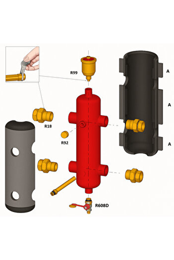 GIACOMINI Hydraulic separator R146IY005, G 1", 2.3 m³/h, insulation, impurity removal function