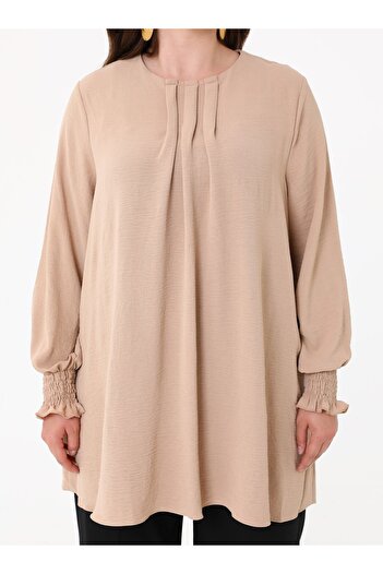 ALİA Μεγάλο μέγεθος με μανίκια Gipeli Aerobin Tunic - Camel- Alia
