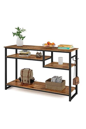 AGD Console Table with 4-Tier Storage Shelves, Entryway Side Table with Charging Station and Power O
